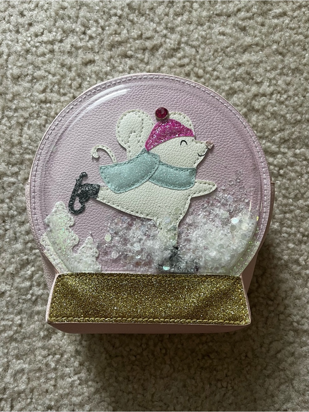 Pink Glitter Mouse Snow Globe Purse
